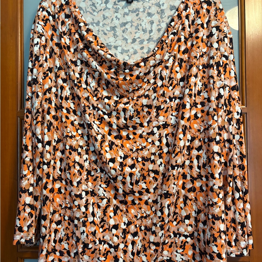 Saint + Sofia Orange Black and White Cowl Neck Blouse XL